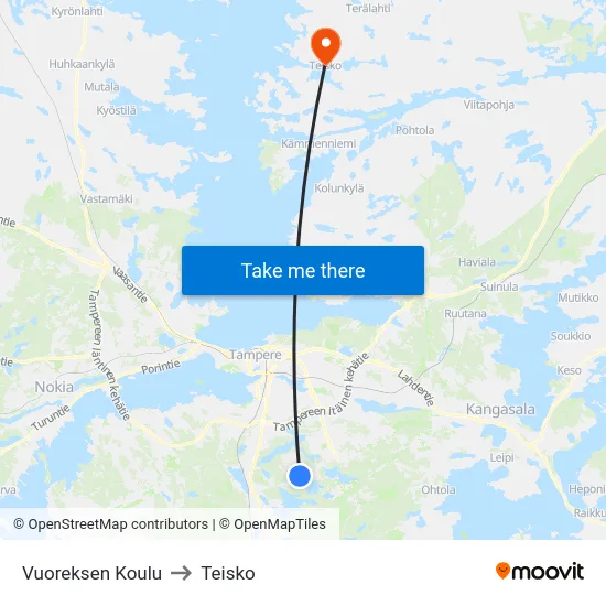 Vuoreksen Koulu to Teisko map
