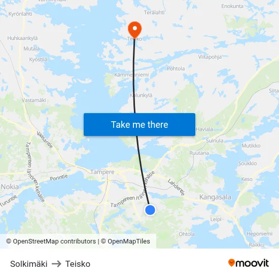 Solkimäki to Teisko map