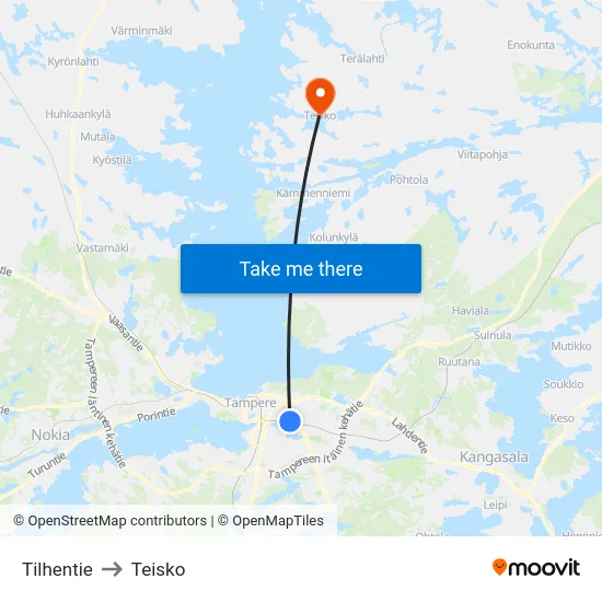 Tilhentie to Teisko map