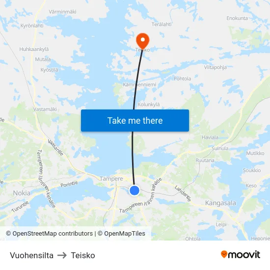 Vuohensilta to Teisko map