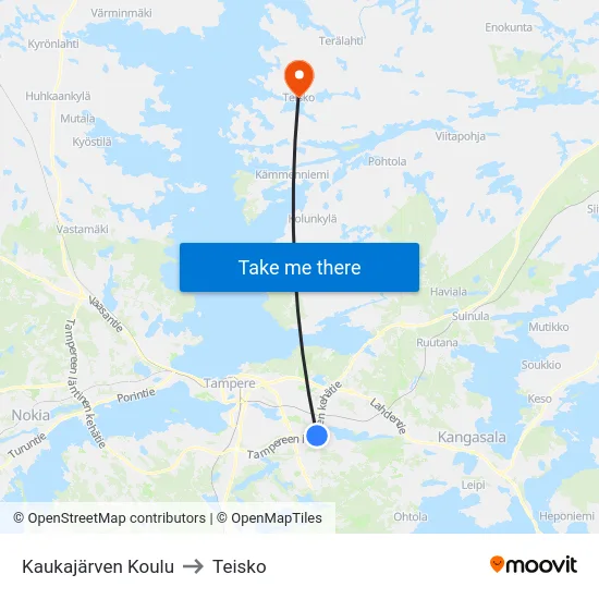 Kaukajärven Koulu to Teisko map