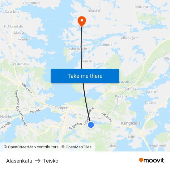 Alasenkatu to Teisko map