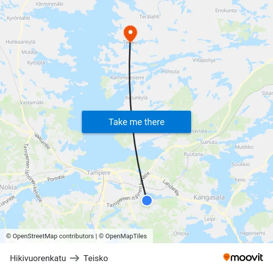 Hikivuorenkatu to Teisko map