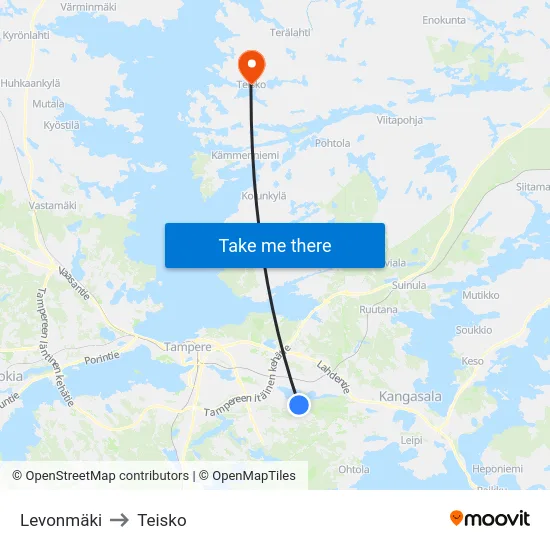 Levonmäki to Teisko map