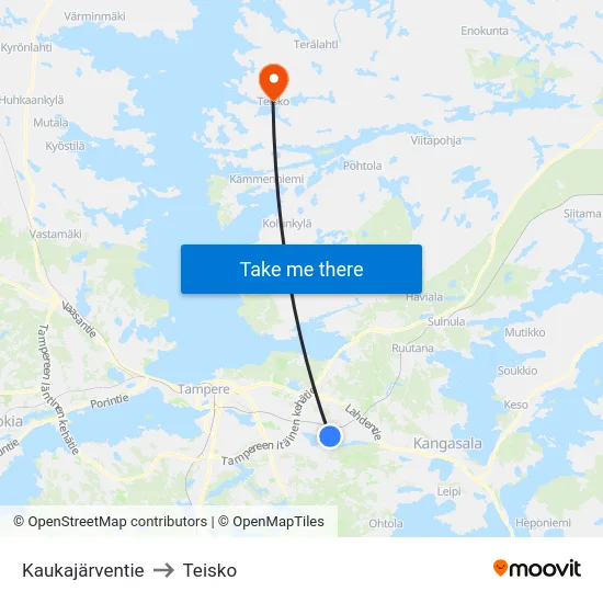 Kaukajärventie to Teisko map