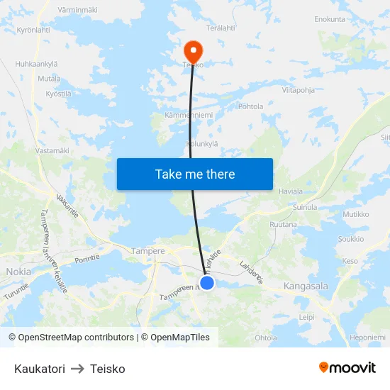 Kaukatori to Teisko map