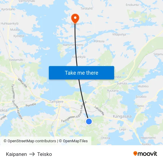 Kaipanen to Teisko map