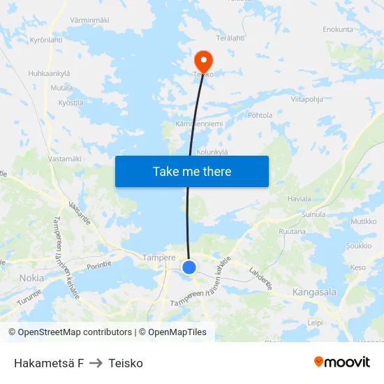 Hakametsä F to Teisko map