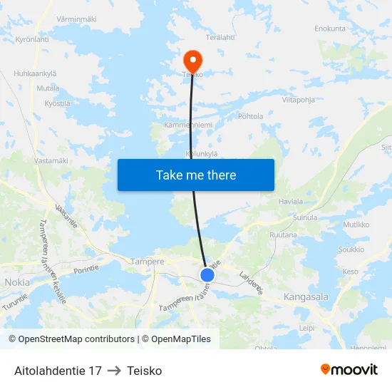 Leinolankatu to Teisko map