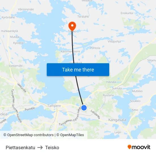 Piettasenkatu to Teisko map