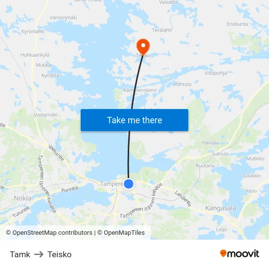 Tamk to Teisko map