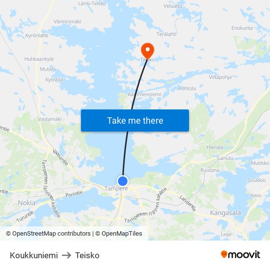 Koukkuniemi to Teisko map