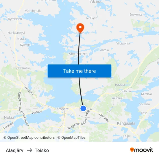 Alasjärvi to Teisko map