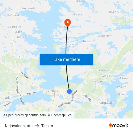 Kirjavaisenkatu to Teisko map