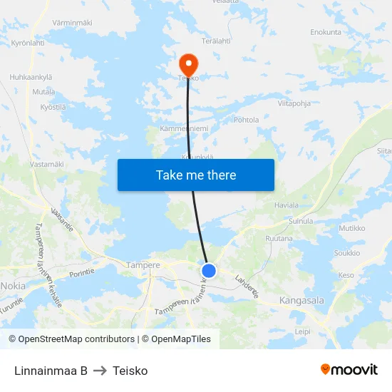 Linnainmaa B to Teisko map