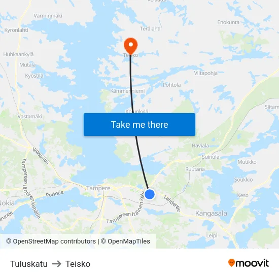 Tuluskatu to Teisko map