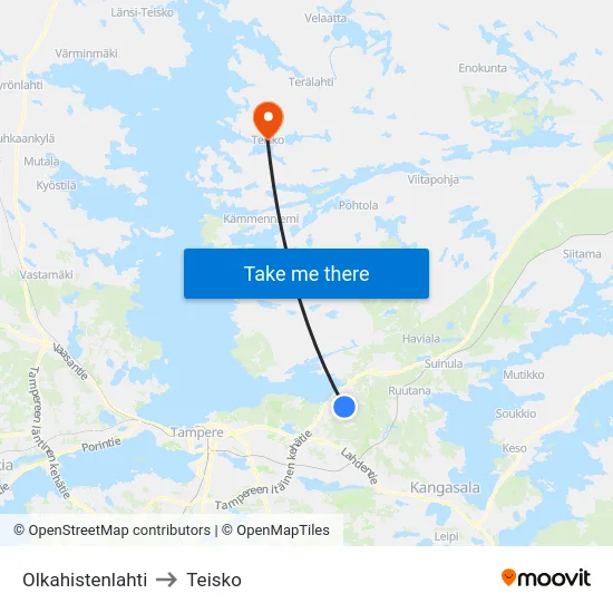 Olkahistenlahti to Teisko map