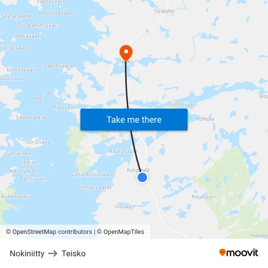 Nokiniitty to Teisko map