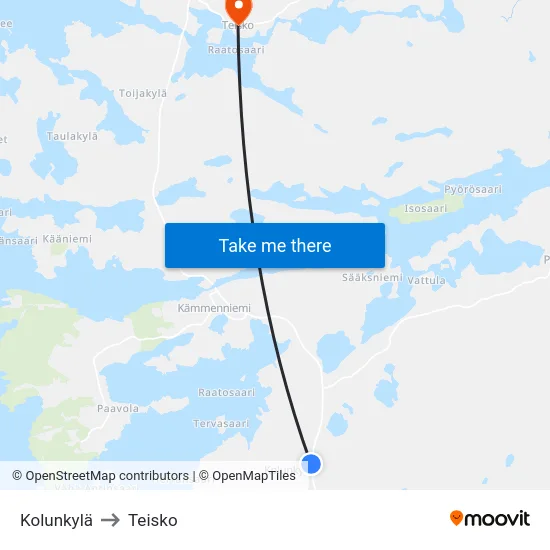 Kolunkylä to Teisko map