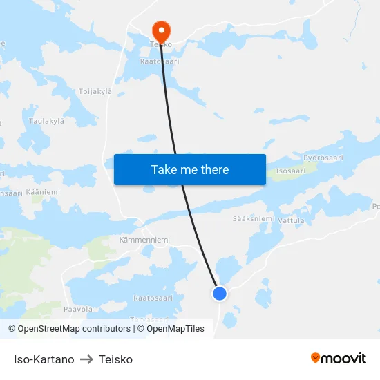 Iso-Kartano to Teisko map