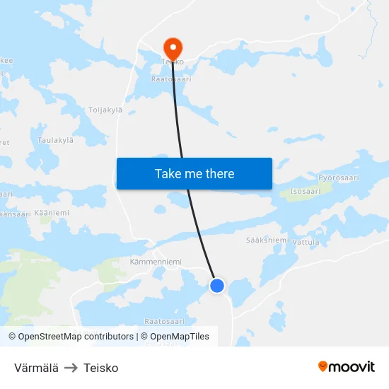 Värmälä to Teisko map