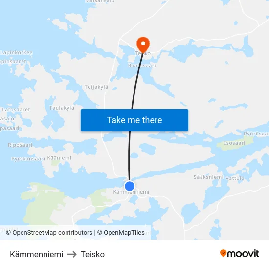 Kämmenniemi to Teisko map