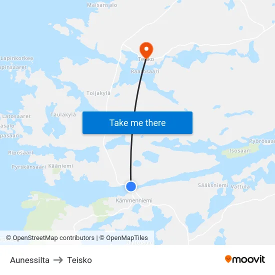 Aunessilta to Teisko map