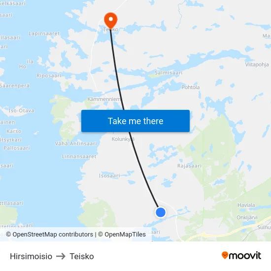 Hirsimoisio to Teisko map