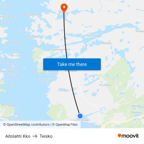 Aitolahti Kko to Teisko map