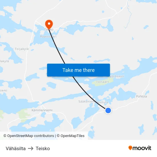 Vähäsilta to Teisko map