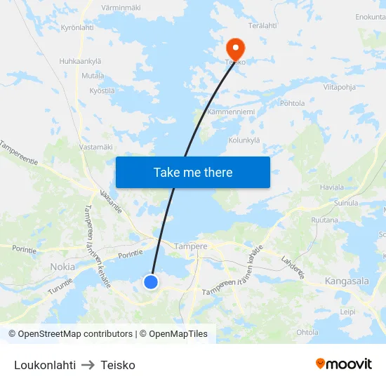 Loukonlahti to Teisko map