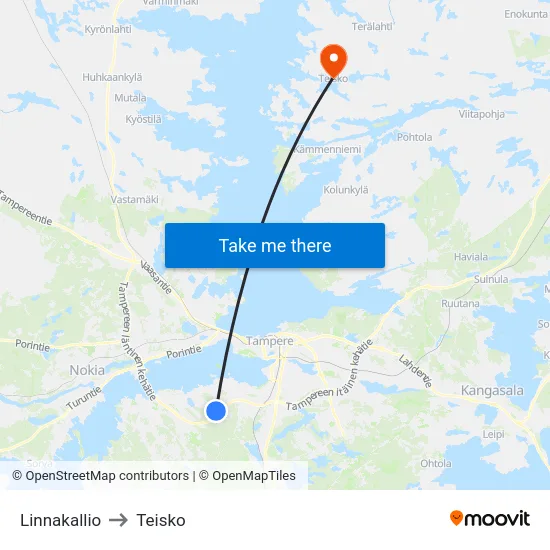Linnakallio to Teisko map