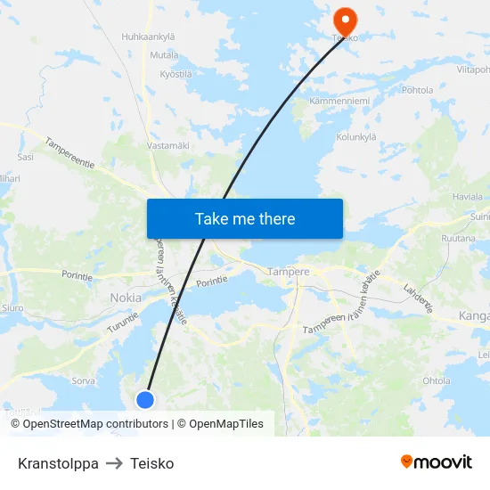 Kranstolppa to Teisko map