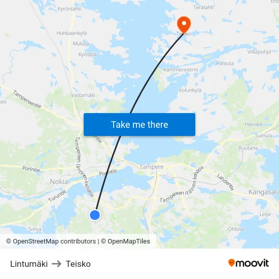 Lintumäki to Teisko map