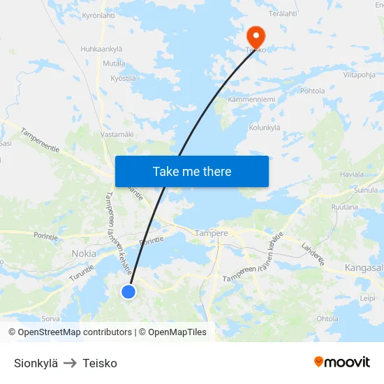 Sionkylä to Teisko map