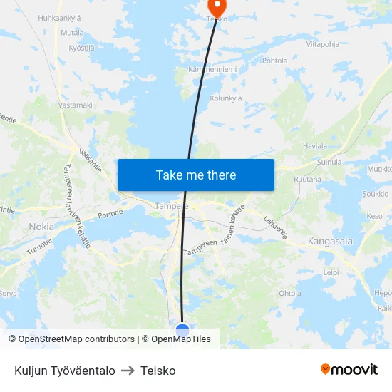 Kuljun Työväentalo to Teisko map