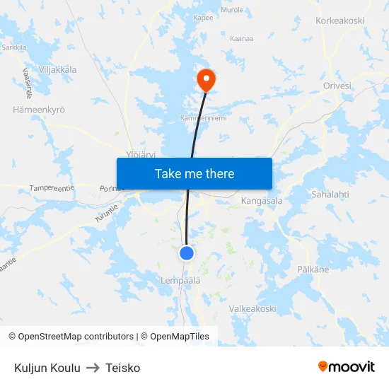 Kuljun Koulu to Teisko map
