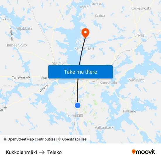 Kukkolanmäki to Teisko map