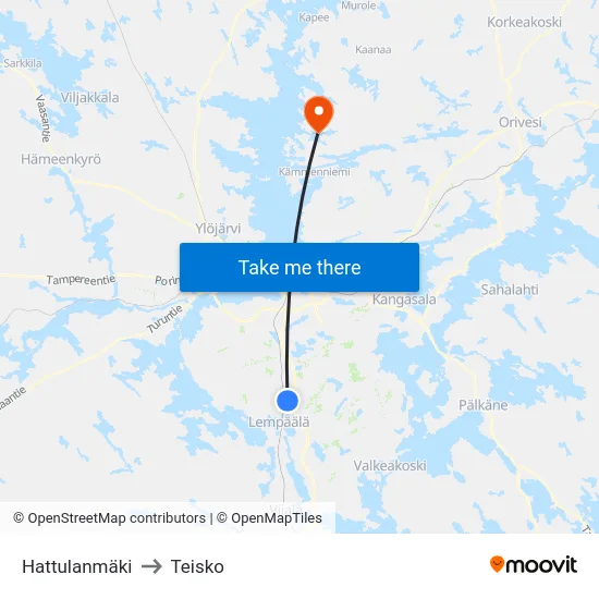 Hattulanmäki to Teisko map