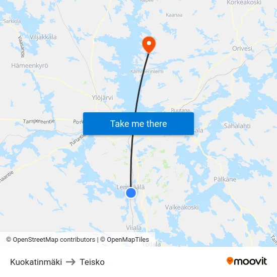 Kuokatinmäki to Teisko map