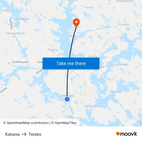 Kanava to Teisko map