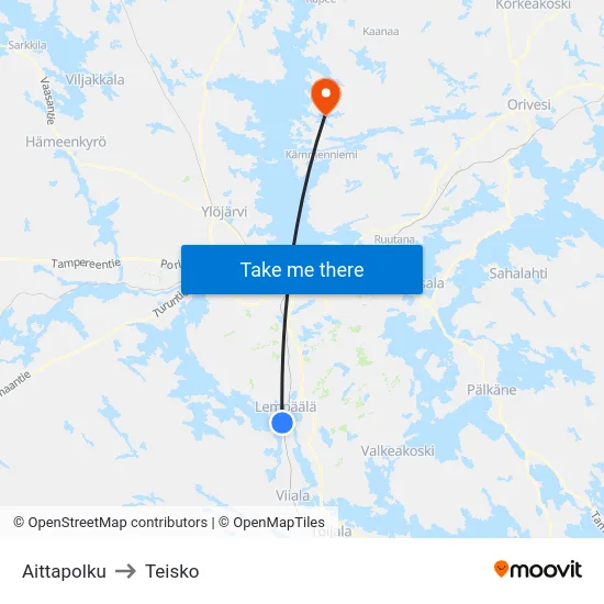 Aittapolku to Teisko map