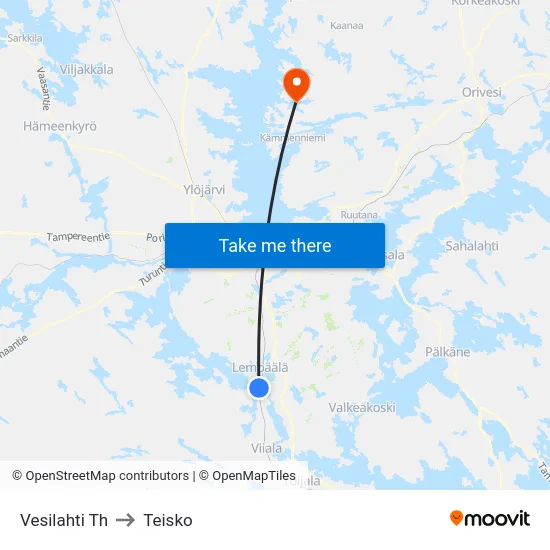 Vesilahti Th to Teisko map