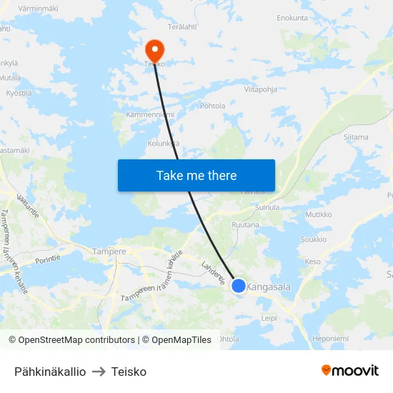 Pähkinäkallio to Teisko map