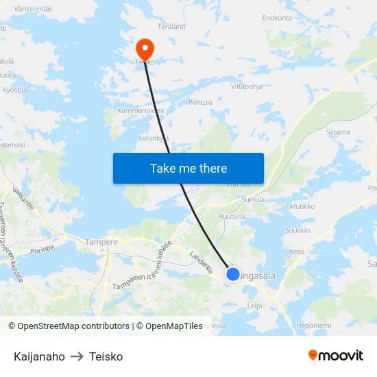 Kaijanaho to Teisko map