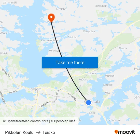 Pikkolan Koulu to Teisko map
