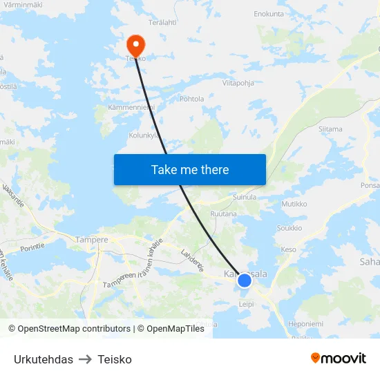 Urkutehdas to Teisko map