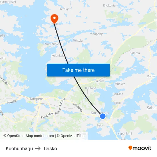 Kuohunharju to Teisko map
