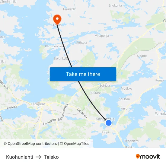 Kuohunlahti to Teisko map