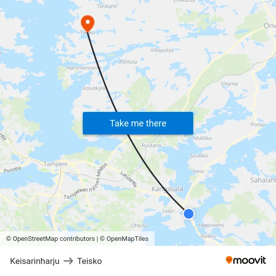 Keisarinharju to Teisko map